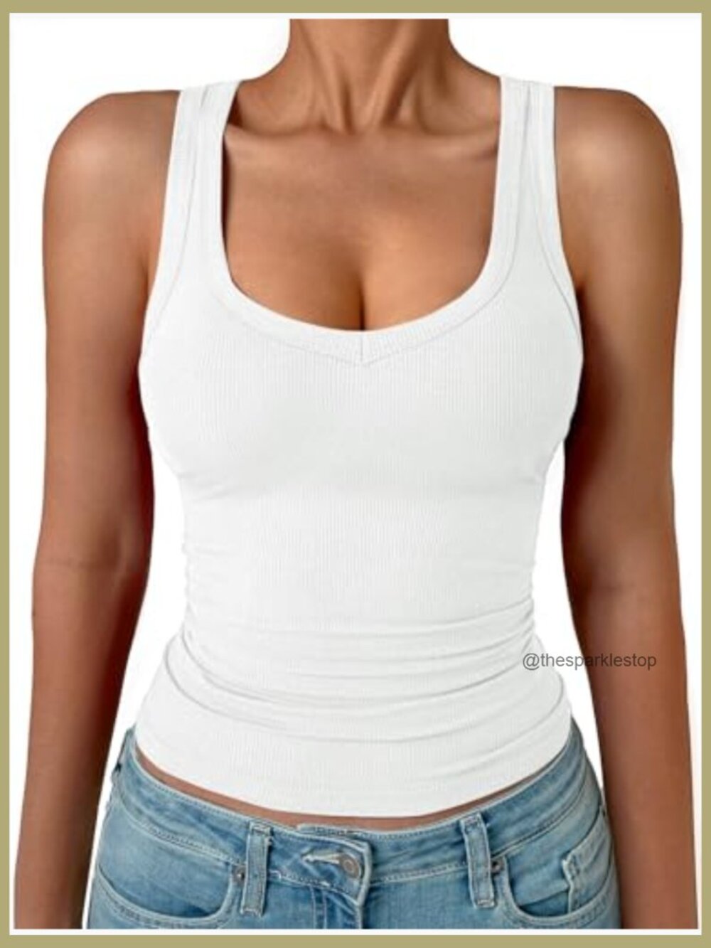 Sleeveless Ribbed Knit Tank Top - V-Neck Cami Layering Shirt - Picture 2 of 7